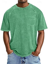 preiswerte Basic-T-Shirts-Herren Baumwoll-T-Shirt Gewaschenes Hemd T-Shirt Kurzarm Rundhalsausschnitt Sommer Frühling Ganzjahres Einfarbig Einfach Retro Vintage Betrübt Tasche Stückgefärbt Gewaschen Lässig Urlaub Straße