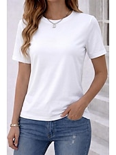 preiswerte Einfarbiges T-Shirt-Damen T-Shirt aus 100% Baumwolle einfarbig stilvoll klassisch lässig kurzärmlig Rundhals lange Oberteile für den täglichen Gebrauch Ausgehen Schwarz Weiß Dusty Rose Grau Sommer Frühling