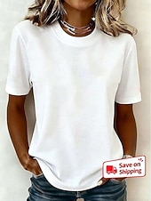 tanie gładka koszulka-T-Shirt damski z 100% bawełny bluzka jednokolorowa modna stylowa podstawowa z krótkim rękawem okrągły dekolt regularne bluzki na co dzień na wyjścia weekend niebieski czarny biały żółty jasna zieleń