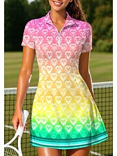 Χαμηλού Κόστους Φόρεμα Γυναικών-Γυναικεία Καρδιά Γεωμετρικό Βαθμίδα Καρό Φόρεμα τένις Αθλητικό φόρεμα Κοντομάνικο Στάμπα Αναπνέει Τέννις Γκολφ Μπάντμιντον Γιακάς Περιλαίμιο Polo Φορέματα Ανοικτό Κίτρινο Πράσινο Ανοικτό Κόκκινο