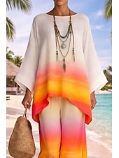 preiswerte Blusenanzüge für Damen-Damen Hosen-Sets Bolero Dreiviertelarm Rundhals Ombre Grafik Druck Mode Streetwear Lässig Täglich Outdoor Orange Sommer Lässiger Schnitt