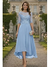 preiswerte Knöchellänge-A-Linie Bodenlang Partykleid Cocktailkleid Kleid für Hochzeitsgäste Brautmutterkleid Halbarm Rundhalsausschnitt Elegant Formell Hochzeitsgast Formeller Abend Chiffon mit Einfarbig