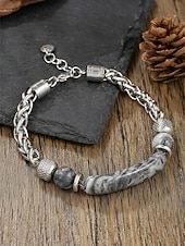 abordables Bijoux pour hommes-Bracelet bohème pour homme en acier titane et pierres naturelles, bracelet à maillons multicolores idéal pour les vacances à la plage, les tenues d'été décontractées et le quotidien.