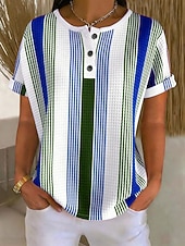 economico T-shirt a righe e geometrico-Per donna Top a maglia con texture Maglietta Blocco di colore Grafico Geometria Elegante Classico Manica Corta Girocollo Henley Top lunghi Quotidiano Sportivo Blu Rosso Viola Verde Estate Primavera