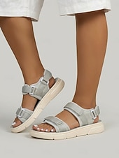 economico Sandali Sportivi-sandali sportivi piatti grigi da donna – sandali da passeggio leggeri e regolabili con triplo cinturino, scarpe comode per esterni, da viaggio &amp;abbigliamento quotidiano