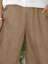  Mulheres Calças com toque de linho Calças Capri Calças Shorts de verão Férias Moda Básico Comprimento total Cintura Alta Côr Sólida Tecido Bolsos Perna larga Cintura elástica Conforto Macio Respirável
