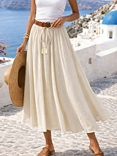 abordables Faldas casuales-Mujer Falda de vacaciones Falda de lino y algodón sintético Moda Casual Maxi Alta cintura Faldas Plano Plisado Rígido Diario Vacaciones Azul Piscina Negro Rosa Caqui Verano