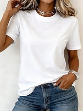  Koszulka damska 100% bawełna Podstawowa Klasyczna Nowoczesna Krótki rękaw Okrągły dekolt Zwykłe Topy Casual Codzienne Wyjście Czarne  Czerwone Białe+Różowe Białe  Czarne Zielone  Niebieskie