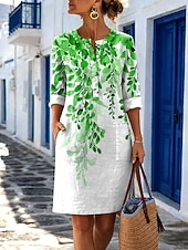 voordelige Bloemenjurk-Dames Knielengte jurk Casual jurk Vintage Casual Feestdagen Normale pasvorm Bloemig Grafisch Lange mouw Strakke ronde hals blauw Rood Paars Groen Zomer Lente