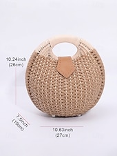 economico Borsette e borse tote-Borsa tote rotonda da donna in paglia, disponibile in diversi colori, ideale per vacanze al mare, viaggi in resort, outfit estivi casual e per un look boho di tutti i giorni.