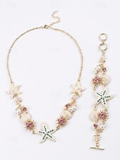 Χαμηλού Κόστους Γυναικείο Κολιέ-Γυναικείο κολιέ και βραχιόλι με μπλε και άσπρο αστερία από κράμα μποέμ, κοσμήματα διακοπών στην παραλία για ταξίδια, στυλ θέρετρου και καθημερινή casual ένδυση