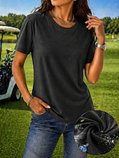 ieftine tricou simplu-tricou damă tricou cu sistem de absorbție a umezelii tricou de mătase elegant clasic mânecă scurtă guler rotund topuri obișnuite casual sport de plajă negru alb roz roșu bleumarin vară primăvară