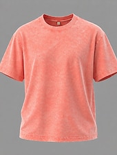 ieftine tricou simplu-Tricou damă 100% bumbac, vintage, spălat, topuri, modă, stilat, clasic, mânecă scurtă, guler rotund, topuri lungi, casual, zilnic, plajă, trandafir, roșu, albastru, verde iarbă, negru, portocaliu, vară, primăvară