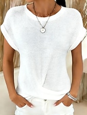  בגדי ריקוד נשים חולצה קצרה טופ טי Ruched אחיד אופנתי מסוגנן קלסי שרוולים קצרים צווארון עגול קצר חולצות רגילות יומי ליציאה סוף שבוע פול שחור לבן יין ירוק כהה קיץ אביב