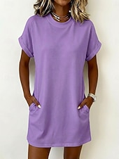 voordelige Witte jurk-Dames Mini-jurk T shirt jurk Basic Klassiek Dagelijks Weekend Ruim Passend Effen Korte mouw Strakke ronde hals Zwart Wit Blozend Roze Leger Groen Zomer Lente