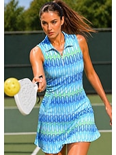 abordables Vestido de Mujer-Mujer Geométrico Rayas Vestido de tenis Vestido deportivo Sin Mangas Estampado Transpirable Voleibol Tenis Golf Cuello de polo Cuello con cremallera Vestidos Azul Ropa de tenis
