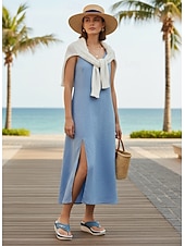 ieftine Sandale tip slide-sandale flip-flop de damă din denim – îmbrăcăminte de plajă elegantă, casual, cu talpă confortabilă și accent metalic