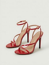 abordables Sandalias de tacón-Sandalias de tacón de aguja color nude con tiras para mujer: elegantes tacones minimalistas para cócteles.