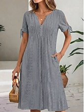 Χαμηλού Κόστους Boho Φόρεμα-Γυναικεία Μίντι φόρεμα Φόρεμα Boho Φόρεμα σε γραμμή Α Καλοκαιρινό φόρεμα Φόρεμα με πλισέ Κομψό Μοντέρνα Μπόχο Causal Καθημερινά ΕΞΩΤΕΡΙΚΟΥ ΧΩΡΟΥ Χαλαρή Εφαρμογή Σκέτο Κοντομάνικο Λαιμόκοψη V