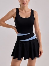 preiswerte Damenkleid-Damen Patchwork Tenniskleid mit Shorts Sportkleid Ärmellos Tasche Elastisch Schweißableitend Atmungsaktiv Tennis Golfspiel Laufen Rundausschnitt Kleid Schwarz Blau Tennisbekleidung