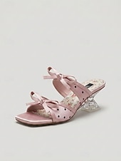 voordelige Sandálias de salto-Women's Black Polka Dot Sandals - Trendy Transparent Slide Sandals with Unique Sculptural Heels for Summer Vacations, Daily Street Style &amp; Resort Wear