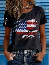  アメリカ独立記念日 女性用 Tシャツ プリント グラフィック アメリカの国旗 ヴィンテージ スタイリッシュ クラシック 半袖 クルーネック ラウンドネック レギュラートップス カジュアル 日常 ブルー ブラック ホワイト ルビーレッド グレー 夏 春