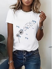 cheap Floral tee-Women's 100% Cotton T Shirt Print Floral Graphic Vintage Stylish Classic Short Sleeve Crew Neck Regular Tops Casual Daily Weekend White Summer Spring