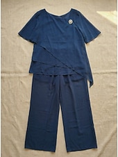  Жен. Комплекты из двух предметов Шифон С короткими рукавами Бабочка Квадратный вырез Сплошной цвет Полотняное плетение Многослойный Элегантный стиль Официальные Свадебный гость На каждый день