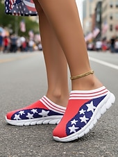 billige Damesko-USA 250-årsjubileum Kvinners Patriotiske Flag Print Strikkede Sneakers – Slip-On Uformelle Gå Sko Uavhengighetsdag Festivaler  Hverdagsantrekk