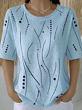  Női Gofris póló Textúrált kötött topok Nyári felsők Grafika Mértani Stílusos Klasszikus Rövid ujjú Terített nyak Kerek Normál felsők Hétköznapi Napi Medence Fehér Arcpír rózsaszín Lóhere Nyár Tavasz