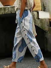 economico Pantaloni e gonne da donna-Per donna Finto cotone e lino Pantaloni Pantaloni casual Pantaloni Estivi Vacanza Moda Essenziale Lunghezza alla caviglia Misura del girovita medio Grafico Geometrico Astratto Tasche Laterali Stampato