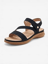economico Sandali Comodi-Sandali da donna neri comodi con supporto plantare – scarpe da passeggio imbottite con cinturino regolabile, sandali leggeri antiscivolo per viaggiare e fare shopping &amp;uso quotidiano