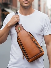 preiswerte Taschen für Herren-Herren-Umhängetasche aus Vollnarbenleder, geräumige Crossbody-Tasche mit mehreren Fächern und verstellbarem Riemen, stilvolle Farben in Kaffee und Braun für den Alltag, Pendeln und Geschäftsreisen