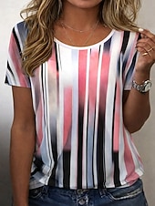 cheap Art&amp;Design tee-Women's T Shirt Print Graphic Color Gradient Stylish Classic Casual Short Sleeve Crew Neck Regular Tops Daily White / Black White Red White Pink Orange Summer Spring
