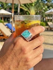 billige Menns smykker-Herre bohemsk ring i legering og turkis, vintage statement-signetring i flere størrelser for strandferie, uformelle sommerantrekk og hverdagsbruk