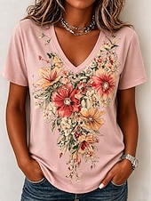 economico T-shirt floreale-Per donna Maglietta Stampato Floreale Grafico Elegante Classico Casual Manica Corta Scollo a V Top Regolari Casuale Quotidiano Blu Rosa Viola Verde Beige Estate Primavera