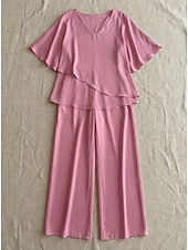  Pentru femei Bluză Seturi de pantaloni Pantaloni cu picioare largi Lungime Manșon 3/4 În V Culoare solidă Simplu Bufantă Modă Șic Stradă Zilnic Casual Zilnic Vacanță Roz Îmbujorat Mov Kaki Primăvara