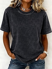  Kvinners 100% bomull T-skjorte Skjorte Vintage Vasket topper Tee Topp Enkel Vintage Mote Stilig Kortermet Crew Hals Vanlige topper Daglig Utendørs Helg Blå Svart Lilla Fuchsia Oransje