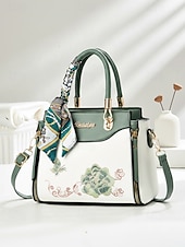 Χαμηλού Κόστους Τσάντακι &amp; Totes-Γυναικεία τσάντα χειρός με κέντημα και λουλούδι, με διακοσμητικό κασκόλ, από συνθετικό δέρμα, σε πολλά χρώματα, κομψό, casual στυλ, ιδανική για καθημερινή χρήση, γραφείο και κοινωνικές συγκεντρώσεις.