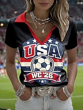  Dam T-shirt Färgblock Mönster Grafisk Stylish Klassisk Ledigt Kortärmad Polokrage Vanliga toppar Ledigt Dagligen Sport Svart Vit Rubinrött Bläck blå Sommar Vår