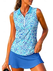 baratos Camisa Feminina-Mulheres Floral Tops Camisa Esportiva Camisa polo de caminhada Regata Sem Manga Zíper Floral UPF50+ Resistente a UV Elasticidade Alta Pavio Humido Respirável Tênis Golfe Pickleball Aberto para a