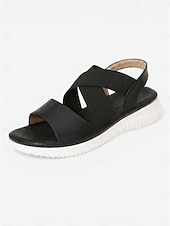 cheap Comfort Sandals-Women's Wide Fit Friendly Comfort Walking Sandals, Elastic Cross Strap Slingback Sandals with Non-Slip TPR Sole
