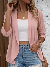 זול ז'קטים מזדמנים-בגדי ריקוד נשים ז'קט קז'ואל נוח נושם לגזור יום יומי אחיד חופשה רחוב לבוש יומיומי ליציאה חזית פתוחה רגיל ללא צווארון רגיל שרוול 4\3 הלבשה עליונה שחור לבן ורוד מסמיק אביב סתיו