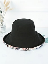 cheap Women's Hats-Women's Bohemian Reversible Polyester Sun Hat, Multi-Color Wide Brim Foldable Beach Bucket Hat for Vacation, Travel, Outdoor Leisure and Everyday Casual Wear