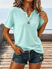  Per donna Camicia Blusa con texture Top estivi Semplice Elegante Classico Manica Corta Scollo a V Top lunghi Casuale Beige chiaro Verde chiaro Viola chiaro Estate Primavera