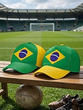 ieftine Accesorii-Șapcă de baseball bărbătească din poliester, în culorile steagului Braziliei, cu croială reglabilă, pentru fanii fotbalului, pentru ziua meciului, evenimentele pentru suporteri de fotbal, îmbrăcămintea sport casual și ținutele de zi cu zi în aer liber