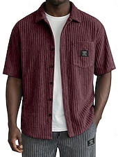  Herren Hemd Freizeithemd Cordhemd Knopfhemd Schwarz Weiß Burgunderrot Marineblau Kaki Kurzarm Einfach Hemdkragen Lässig Täglich Fronttasche Bekleidung Elegant Mode Lässig