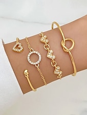economico Bracciale da donna-Set di 4 bracciali da donna in lega, stile bohémien, impilabili, perfetti per le vacanze al mare, l'uso quotidiano e gli outfit estivi.