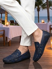 voordelige Heren-Marineblauwe, geborduurde instappers voor heren, casual rijschoenen, zacht, lichtgewicht en comfortabel schoeisel voor avonden in een resort, dineren aan zee, vakantiereizen, cruises en een stijlvolle vakantielook.