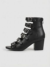 cheap Women-Women's Black Gladiator Heeled Boots - Sophisticated Multi-Strap Cut-Out Sandals with Block Heel &amp; Adjustable Buckles for Outdoor Music Festival &amp; Daily Commute
